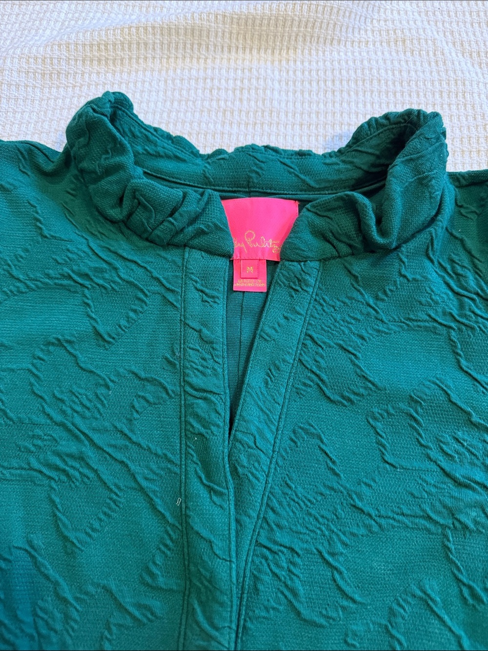 Lilly Pulitzer Emerald Textured Mini Dress with Ruffled Collar - Picture 3 of 6